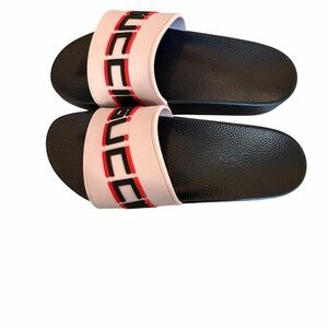 Gucci  Black Slide Sandals Red Gucci letters size 40